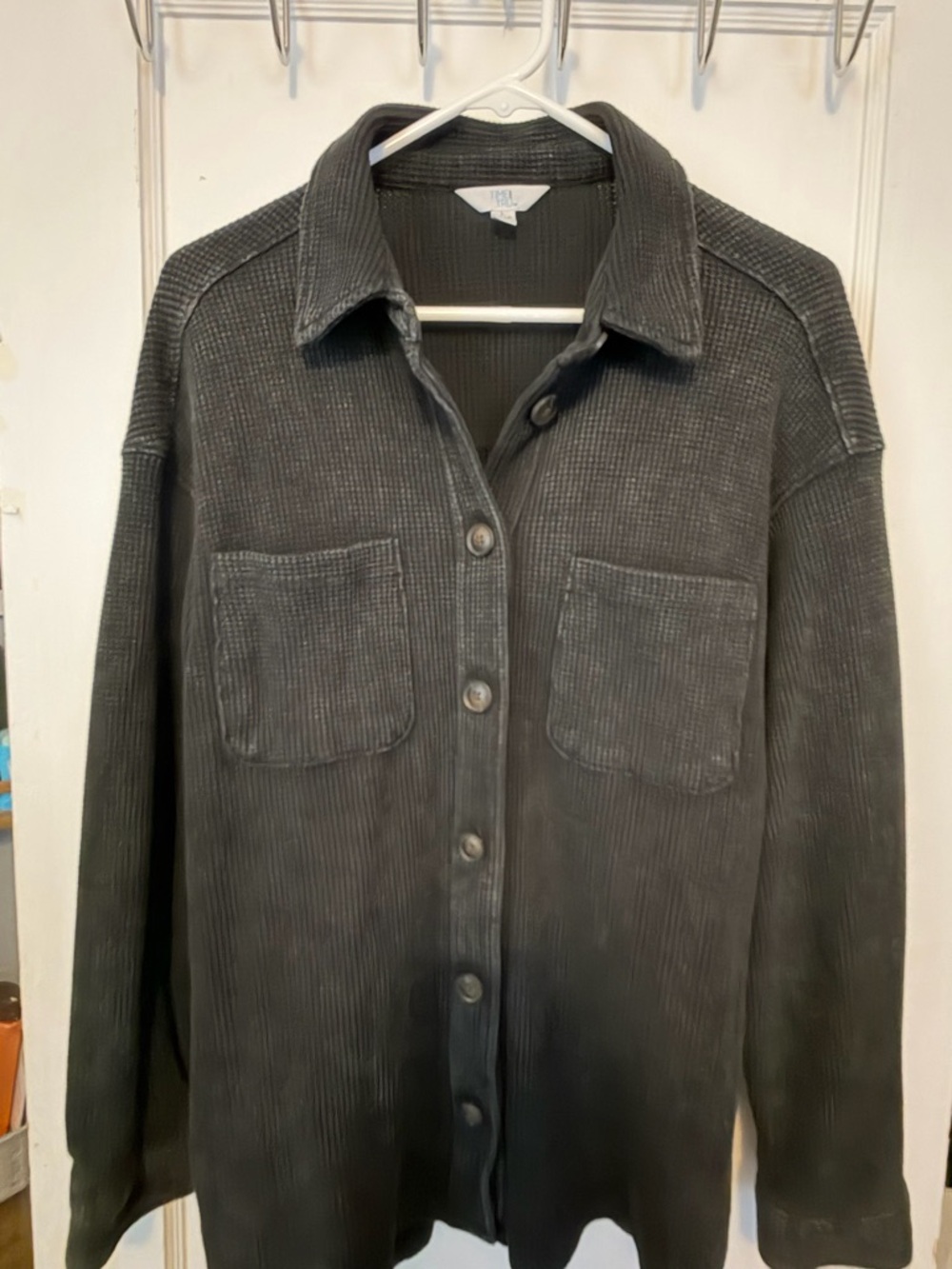Time and Tru Black Ribbed Button-Down Shirt Jacket